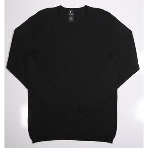 Cumran The Collection Black Ribbed Knit 100% Silk Tight Sweater Mens XL
